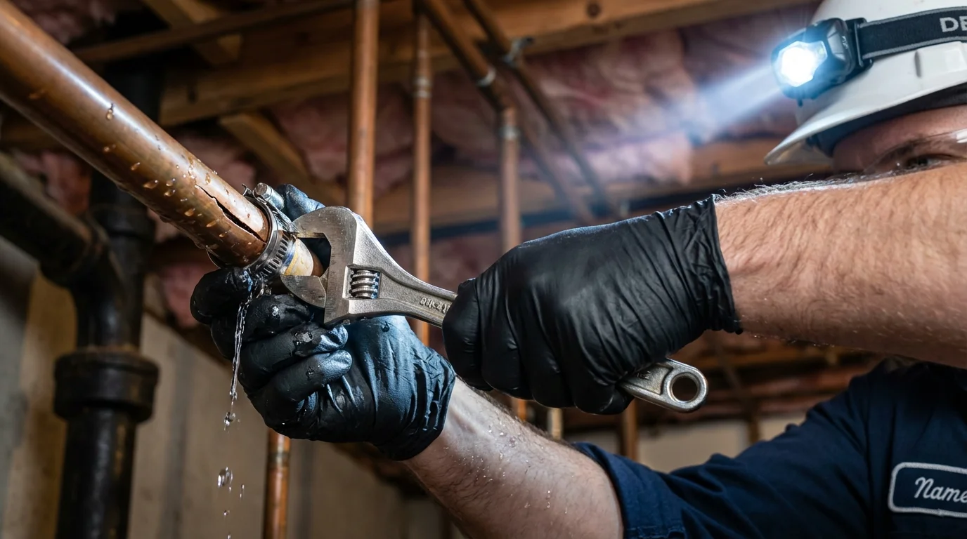Emergency pipe clamp repair being performed by a Johns Plumbing LLC plumber in Montverde