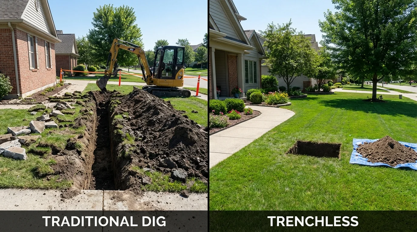 Trenchless sewer repair with minimal yard damage versus traditional excavation in Montverde, FL